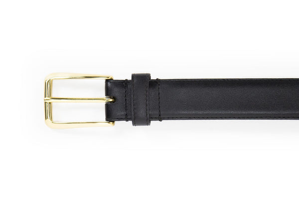 Men's Gold Buckle Leather Belt, Black Full Grain / 38 Men's Gold Buckle Leather Belt, Black Full Grain / 38