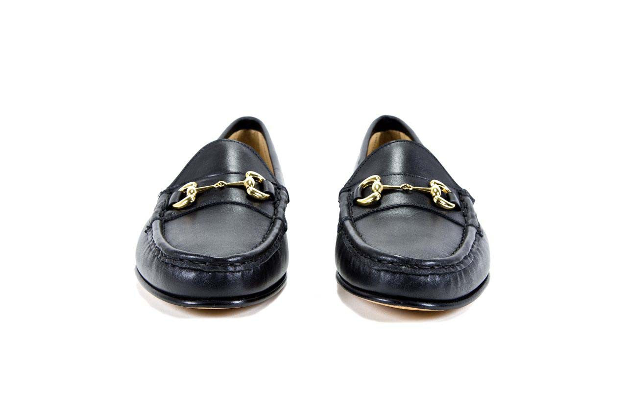 Mens Black Bit Loafers Shoes with Gold Metal Decoration - Leather